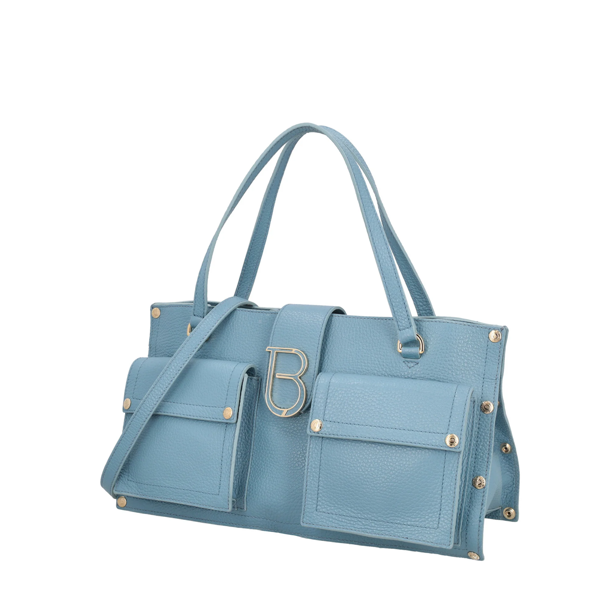 Borsa a mano grande Elodie bag con tasche colore azzurro - Image 3