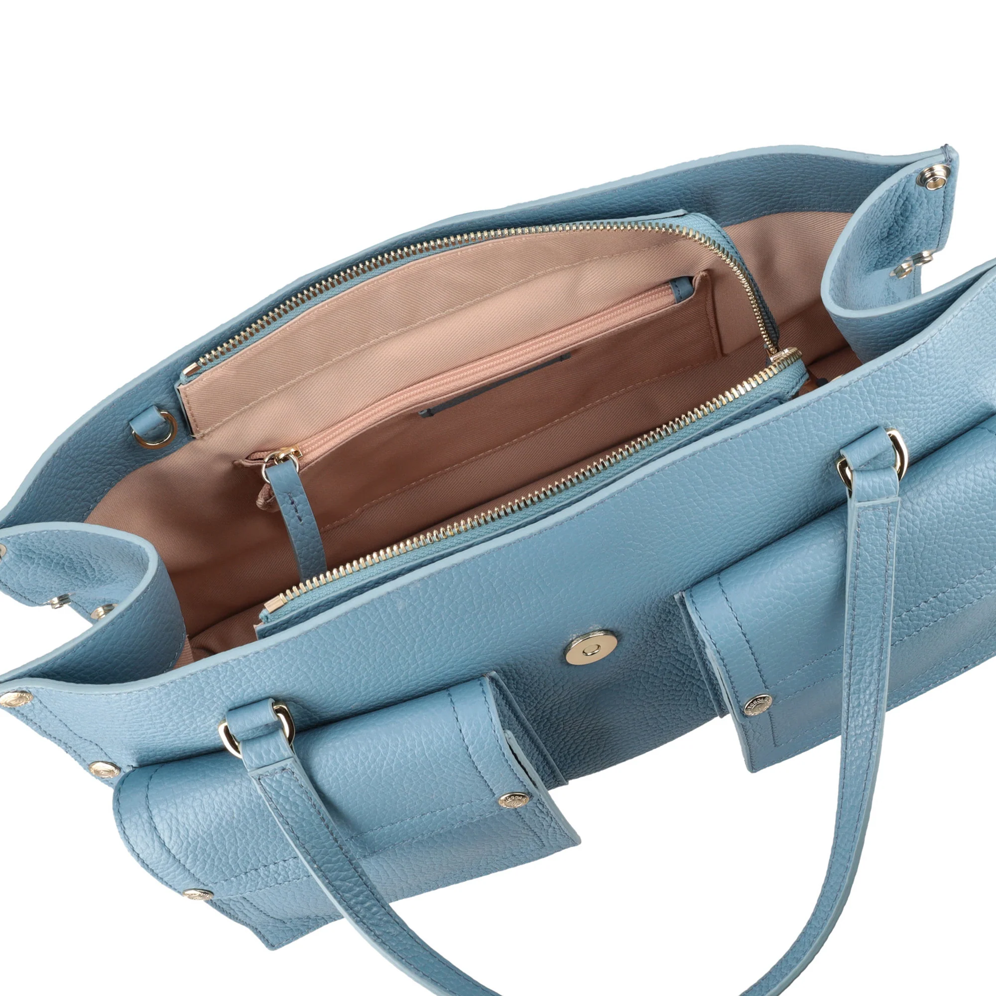 Borsa a mano grande Elodie bag con tasche colore azzurro - Image 4