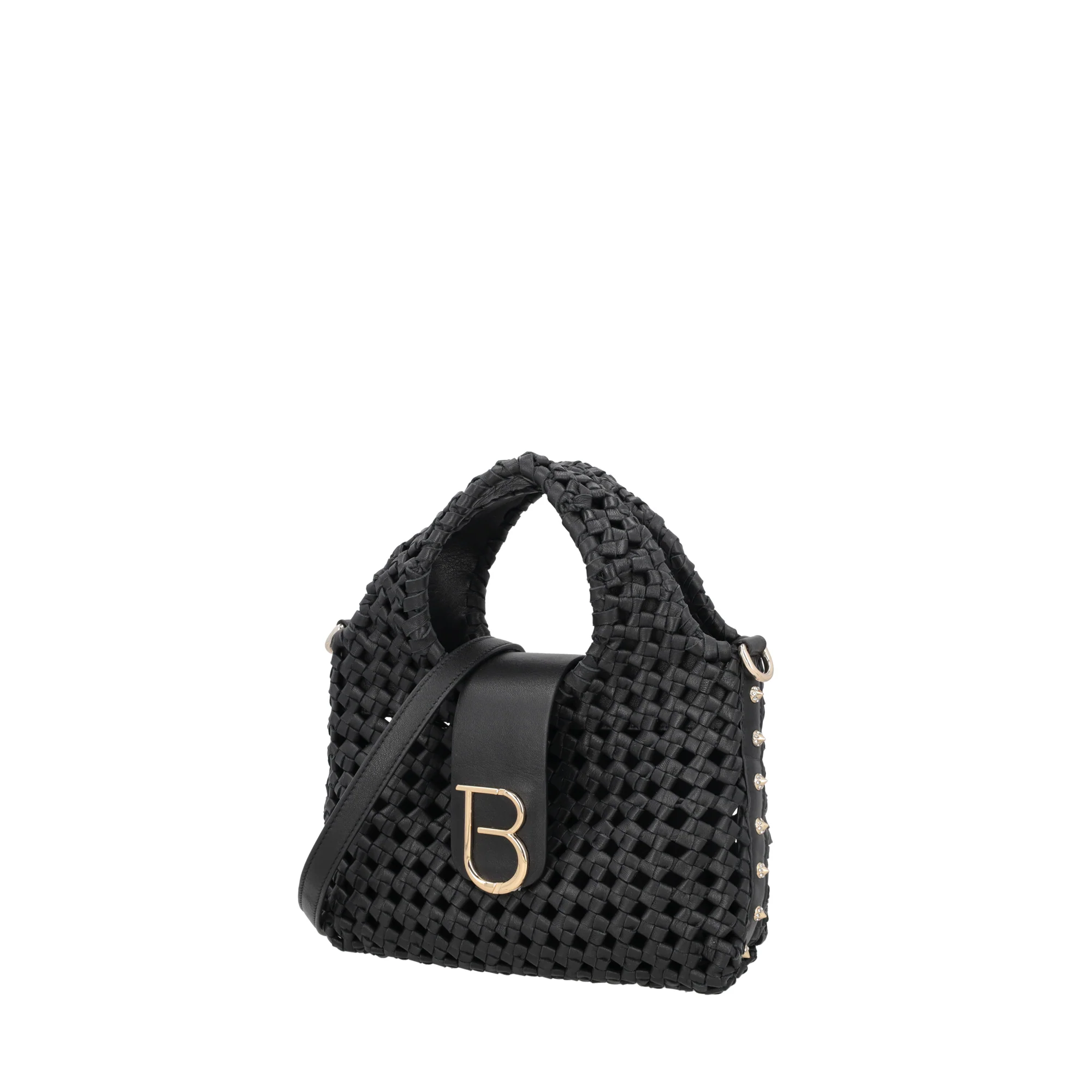 Borsa a mano mini in pelle intrecciata Sahara colore nero - Image 6
