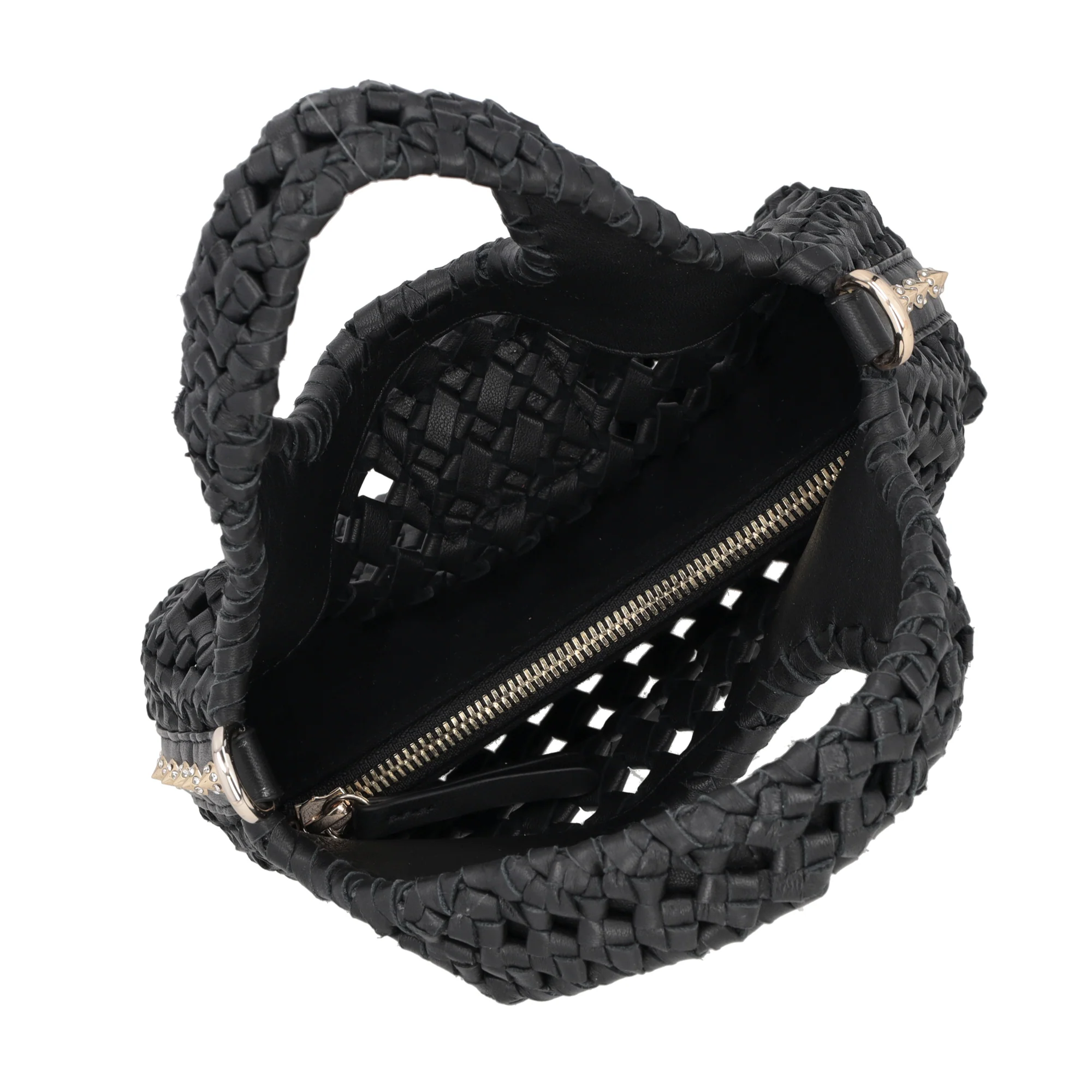 Borsa a mano mini in pelle intrecciata Sahara colore nero - Image 7