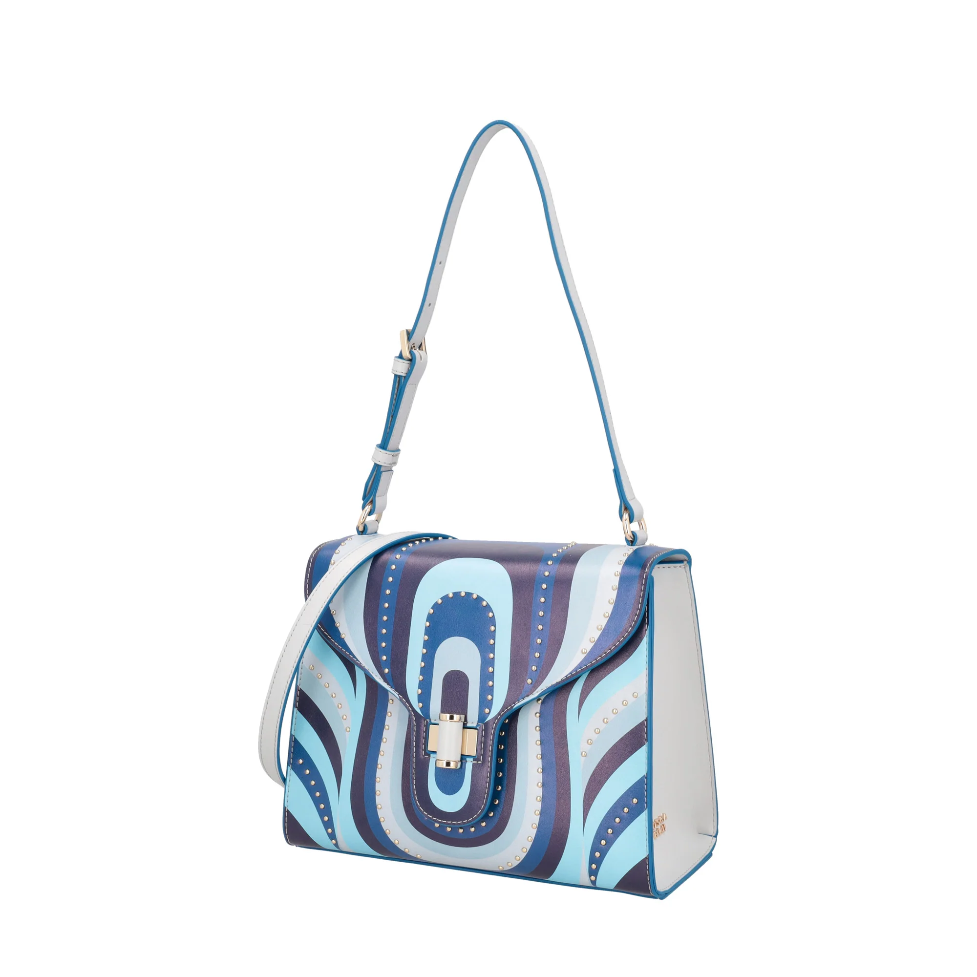 Borsa a spalla Grace in pelle con stampa colore bluette - Image 3