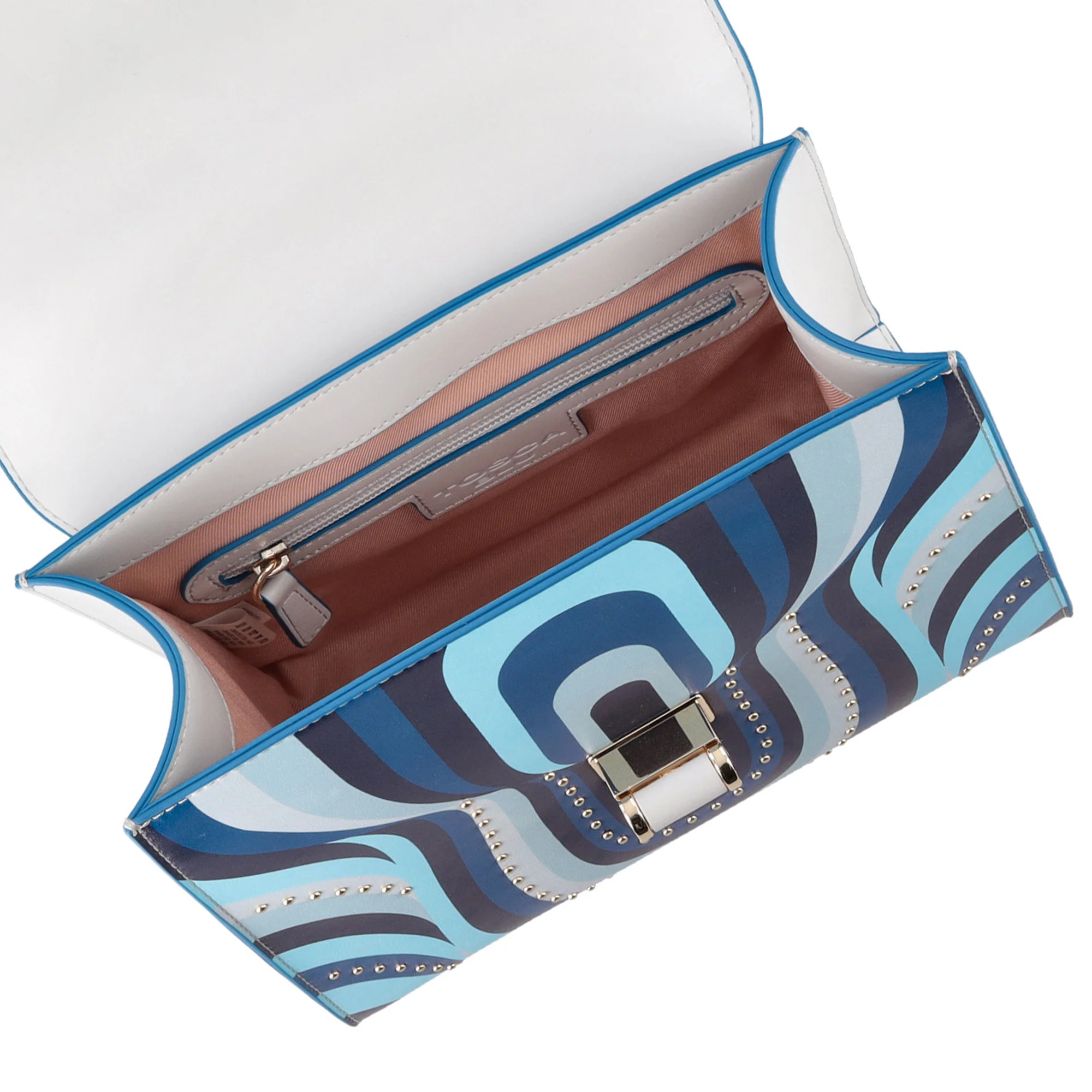 Borsa a spalla Grace in pelle con stampa colore bluette - Image 4