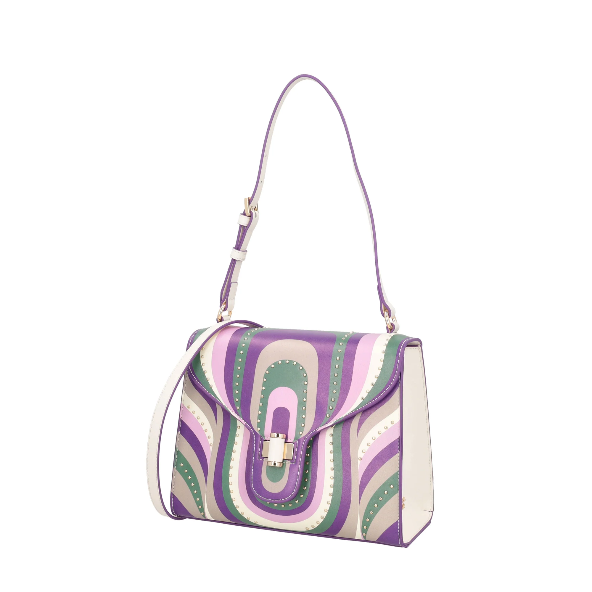 Borsa a spalla Grace in pelle con stampa colore viola - Image 3
