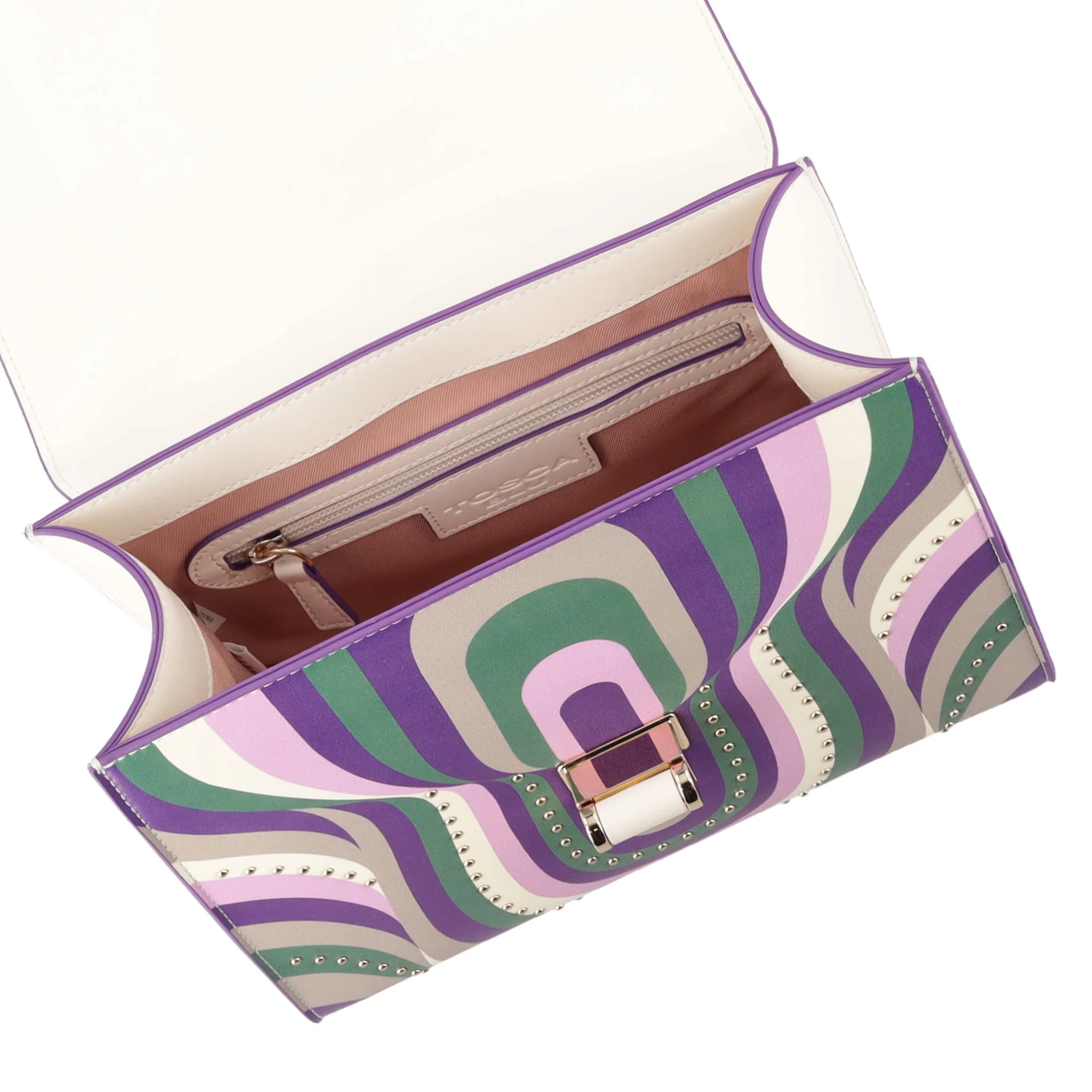 Borsa a spalla Grace in pelle con stampa colore viola - Image 4
