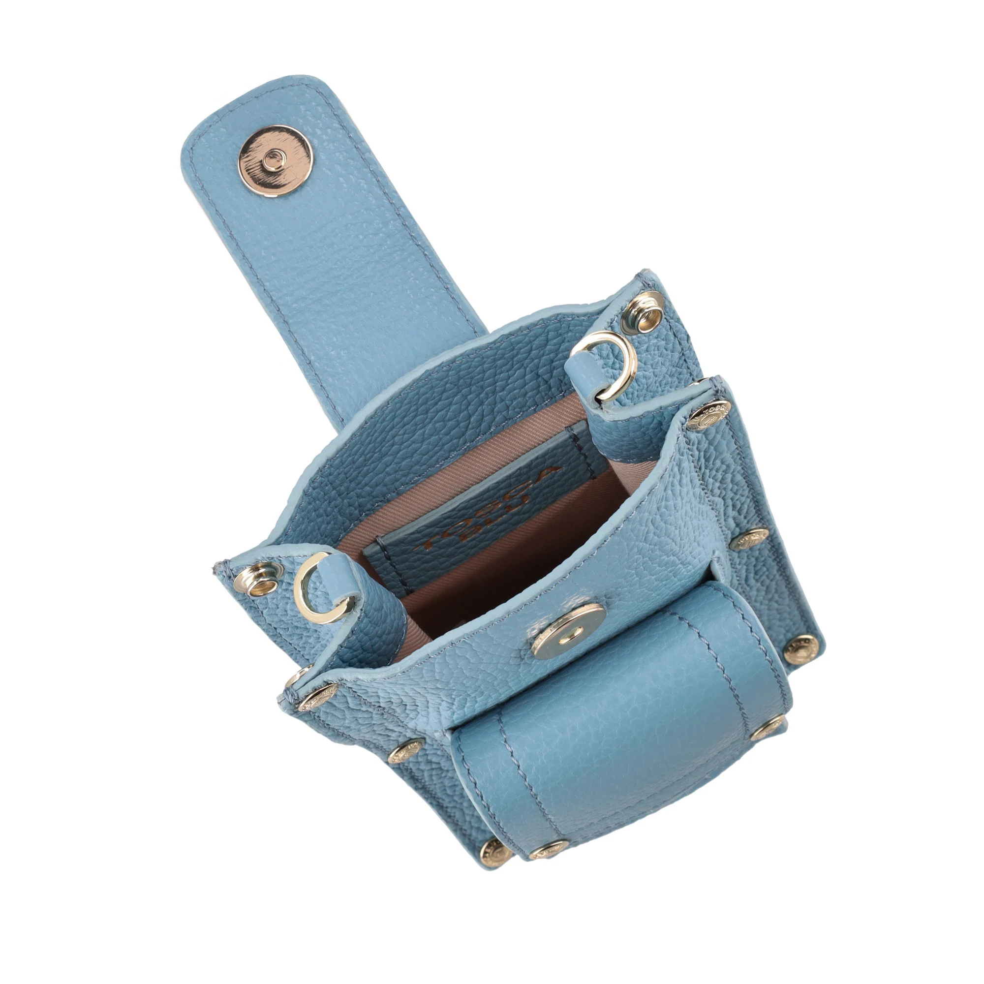Portacellulare in pelle Elodie con tracolla colore azzurro - Image 4