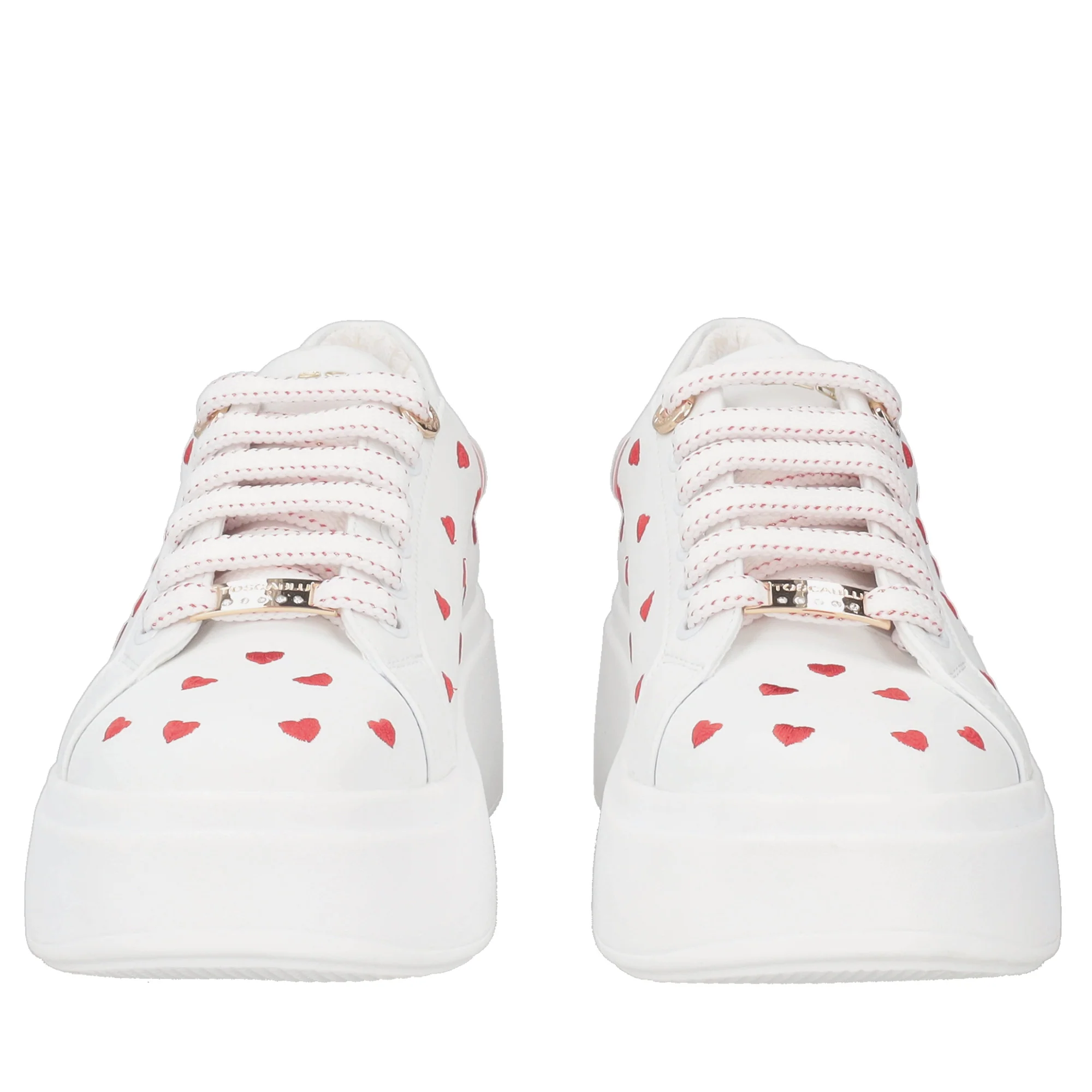 Sneaker Clara in pelle con cuori ricamati colore bianco/rosso - Image 3