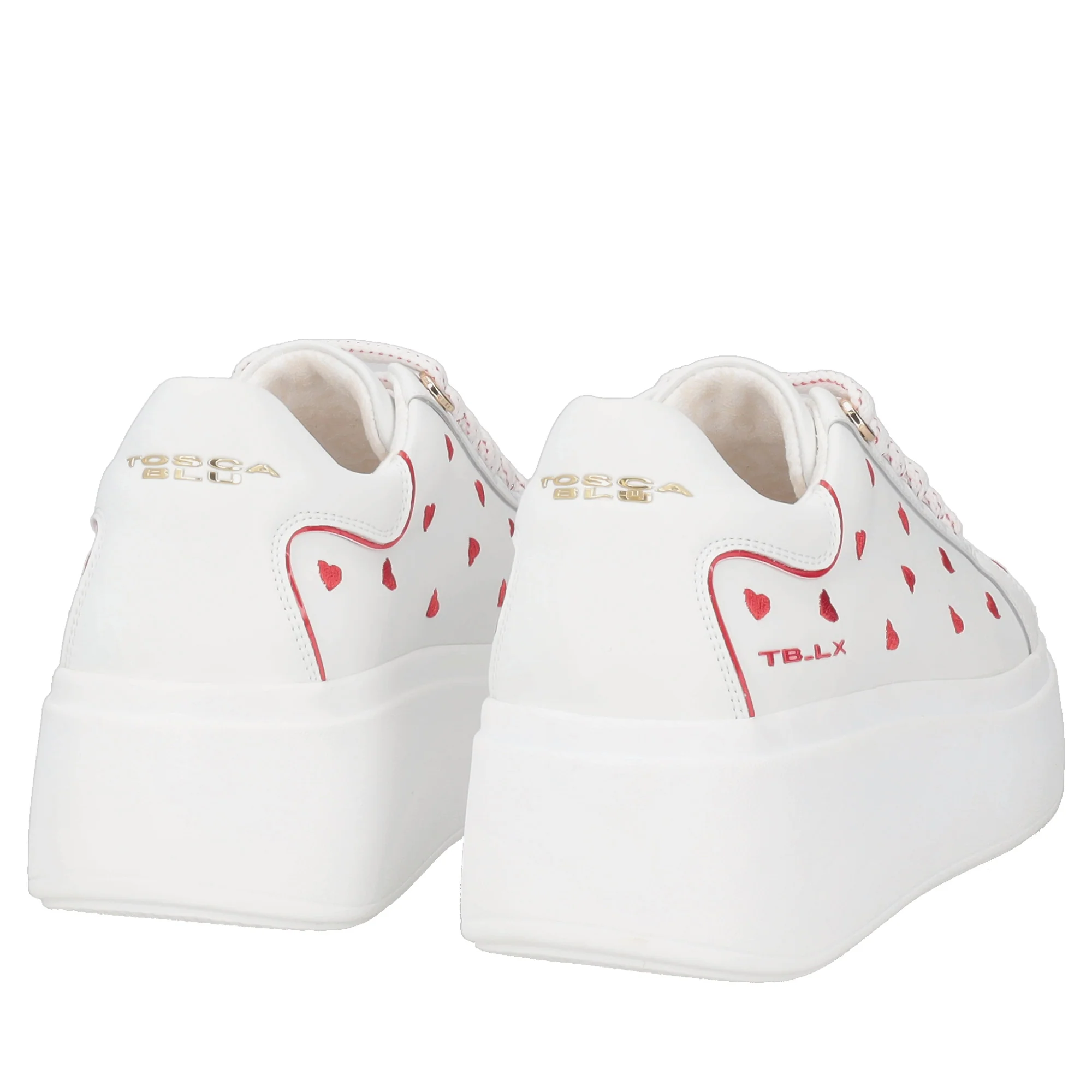 Sneaker Clara in pelle con cuori ricamati colore bianco/rosso - Image 4
