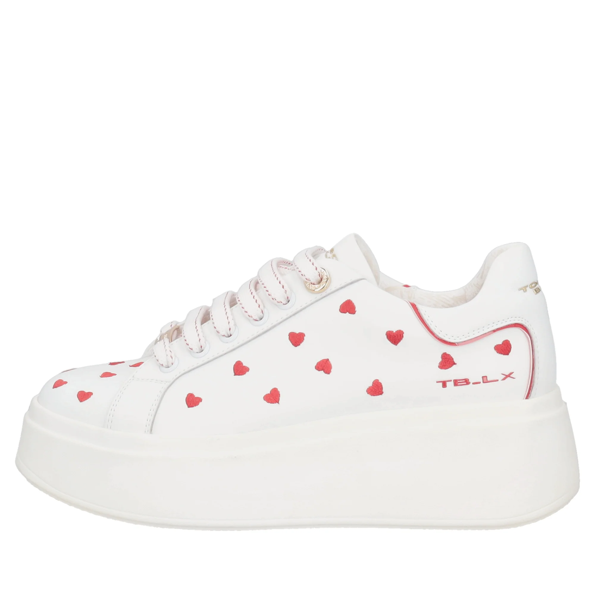 Sneaker Clara in pelle con cuori ricamati colore bianco/rosso - Image 5