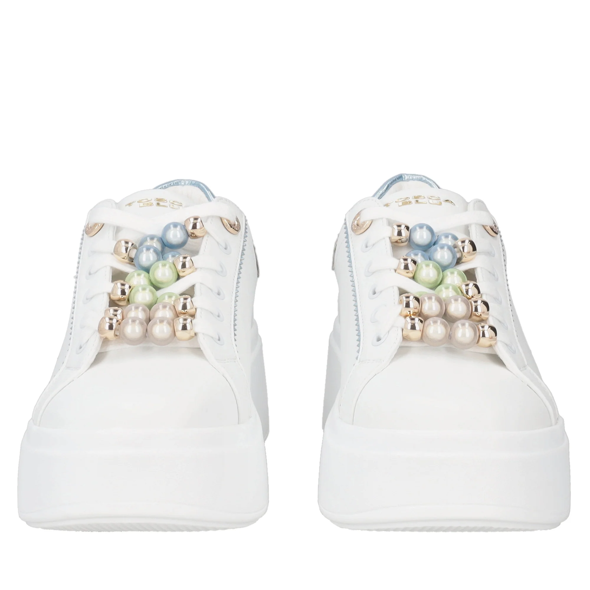 Sneaker gioiello Clara in pelle con perle colore bianco/azzurro - Image 3