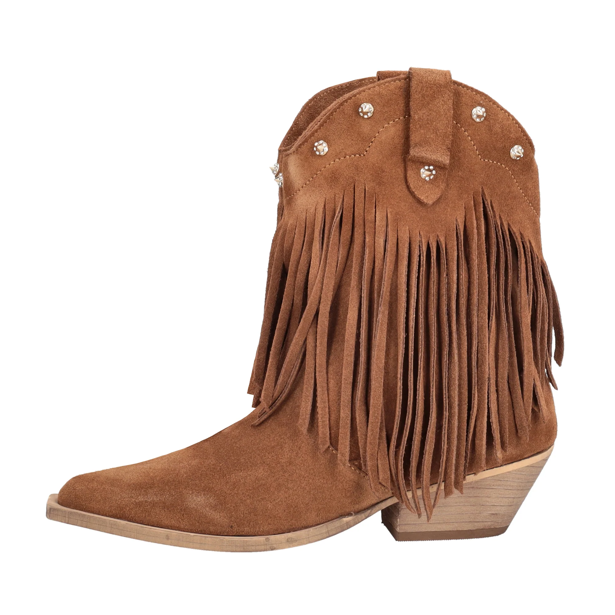 Stivaletto Wild Glam in suede con frange colore cuoio - Image 4