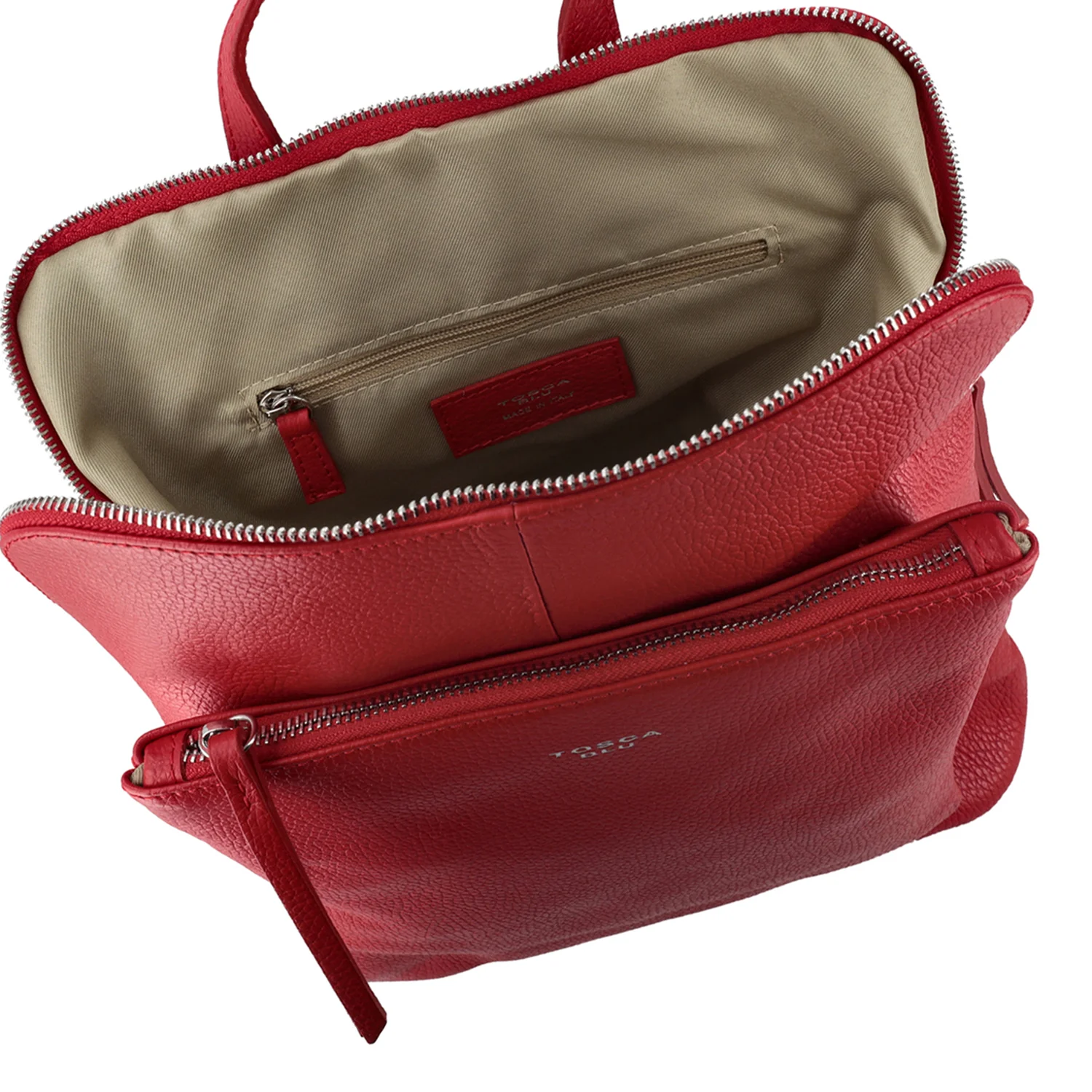 Zaino in pelle con chiusura a zip colore rosso - Image 3